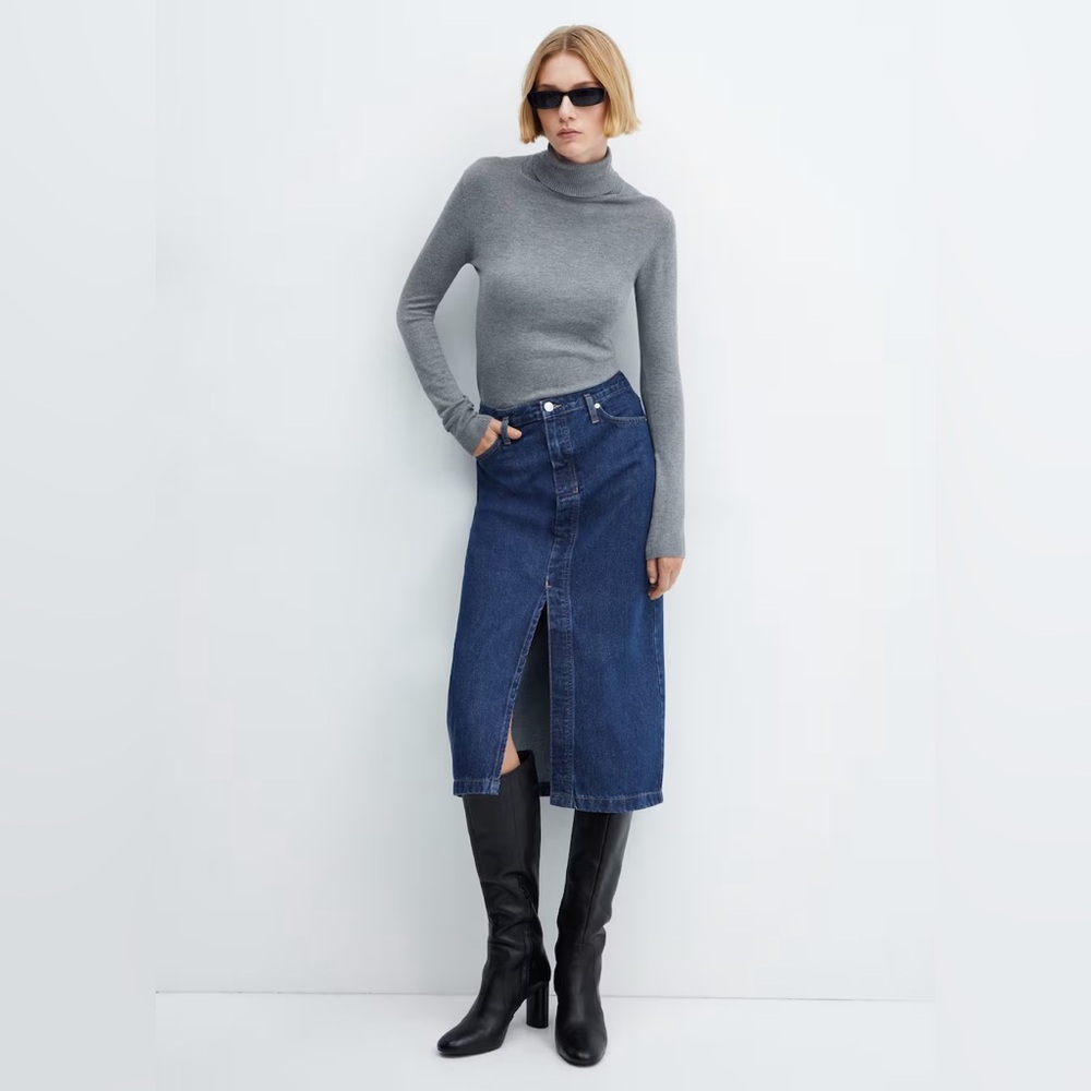 NWT Mango denim blue midi pencil skirt size XS